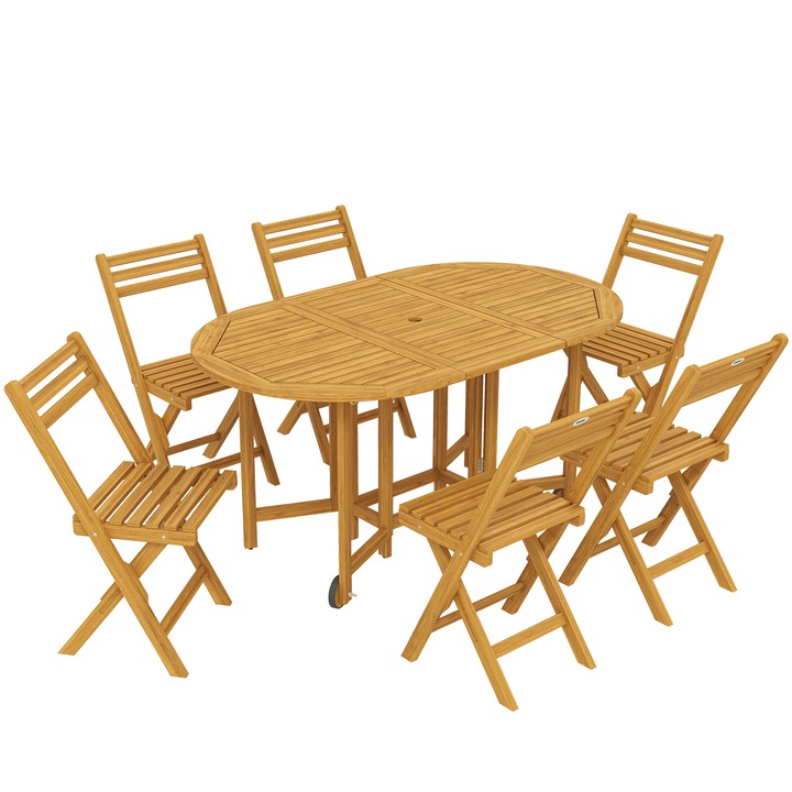 Set de Mobila pentru Terasa, Outsunny, Lemn de salcam, 150 x 90 x 74 cm, Culoare Naturala Lemn