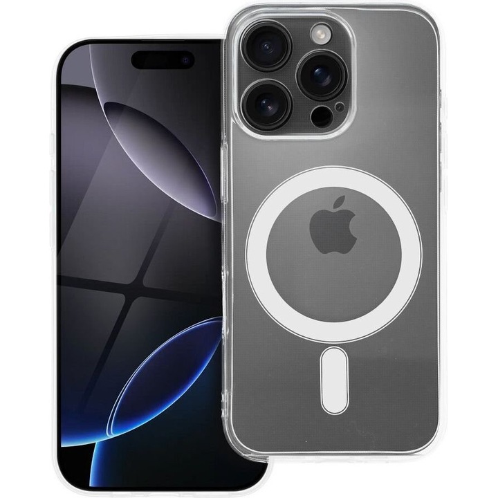 Husa telefon transparenta 2 mm compatibila cu MagSafe pentru iPhone 16 Pro, protectie camera