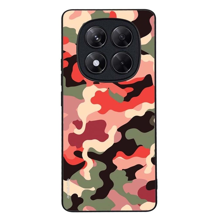 Husa telefon Sonique Camouflage Army pentru Xiaomi Redmi Note 14 Pro, silicon, rosu, antisoc, design militar