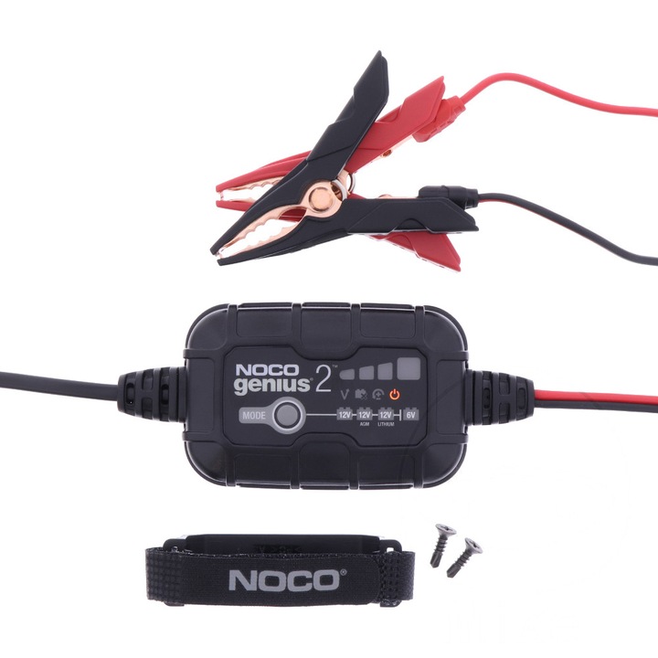 Incarcator auto NOCO Genius 2, 6V/12V, 2A, pentru acumulatori pana la 40Ah, protectie la suprasarcina, cabluri detasabile