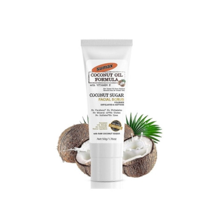 Scrub facial cu zahar de cocos, exfoliant delicat pentru ten, 100g