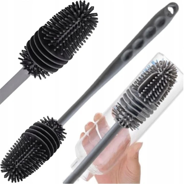 Perie pentru curatare sticle, pahare, borcane, vaze, silicon/plastic, gri, 32.5 x 3 cm, Dactylion®
