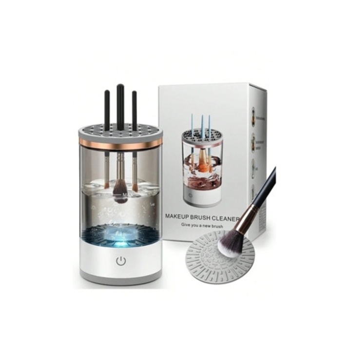 Suport automat de curatare si uscare a pensulelor de machiaj 3-in-1, accesorii machiaj