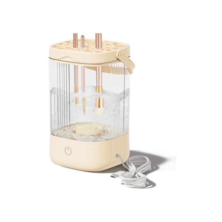 Curatator electric pentru pensule de machiaj, bej, pentru majoritatea dimensiunilor de pensule si bureti