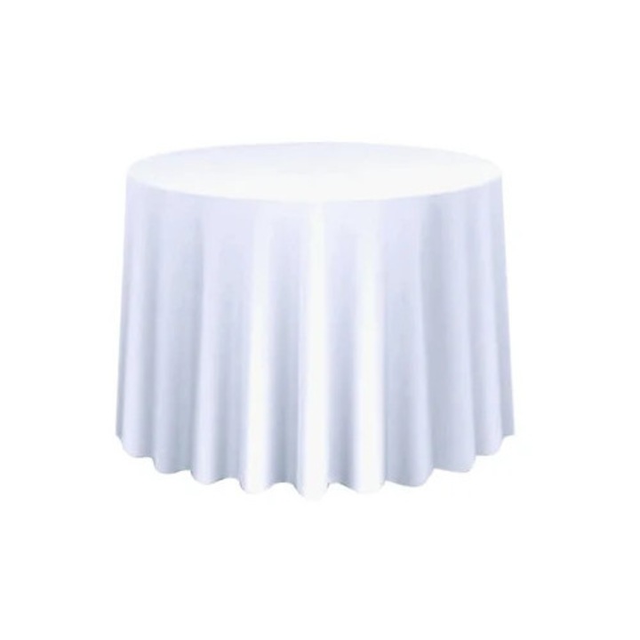 Fata de masa rotunda, alba, 180 cm, pentru nunti si decorare petreceri