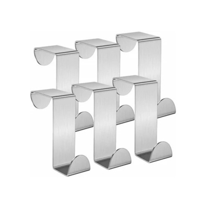 Cuiere, 6 carlige din otel inoxidabil, pentru usi, dulapuri, bucatarie, toaleta, dormitor