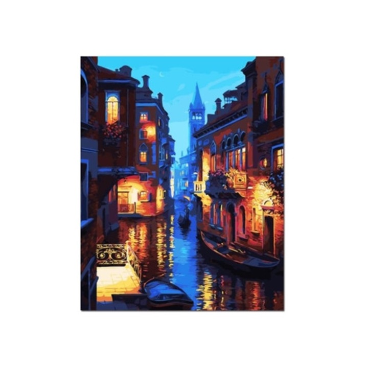 Számfestő készlet keret nélkül, Venice Night, 16x20 inch, ecsettel és akrilfestékekkel.