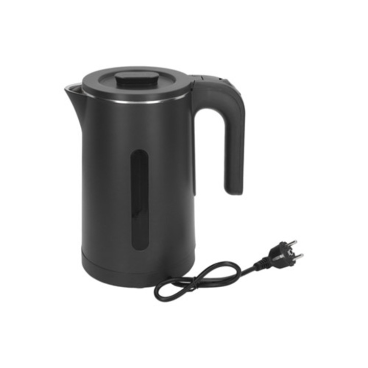 Rozsdamentes acél elektromos vízforraló, 2.3L, 2000W, fekete, duplafalú, 220V
