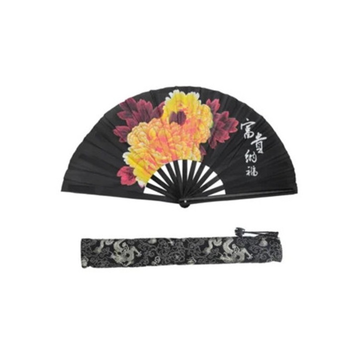 Evantai pliabil din bambus natural cu floare de bujor, arte martiale Kung Fu Taiji, sunet puternic