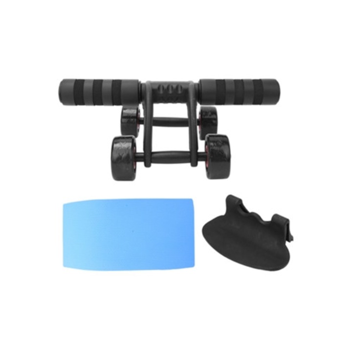 Exercitor abdominal unisex cu 4 roti si sistem de blocare, aparat pentru exercitii de core
