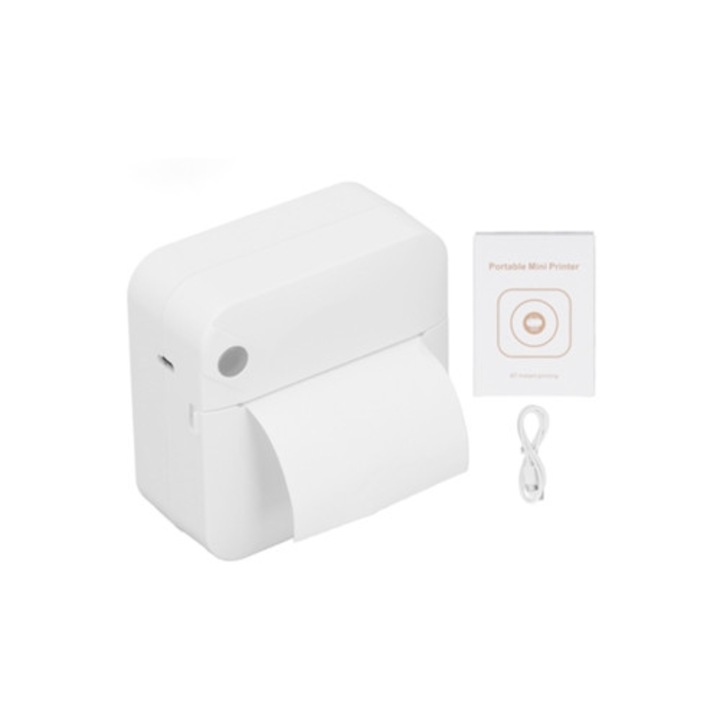 Imprimanta termica portabila mini, 200dpi, alb, incarcare USB