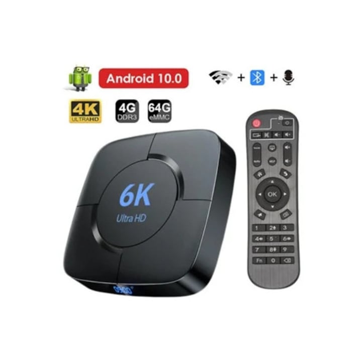 Mediaplayer Android Tv Box H616, 4GB RAM, 32GB ROM, Dual Band Wifi, 6K, fekete