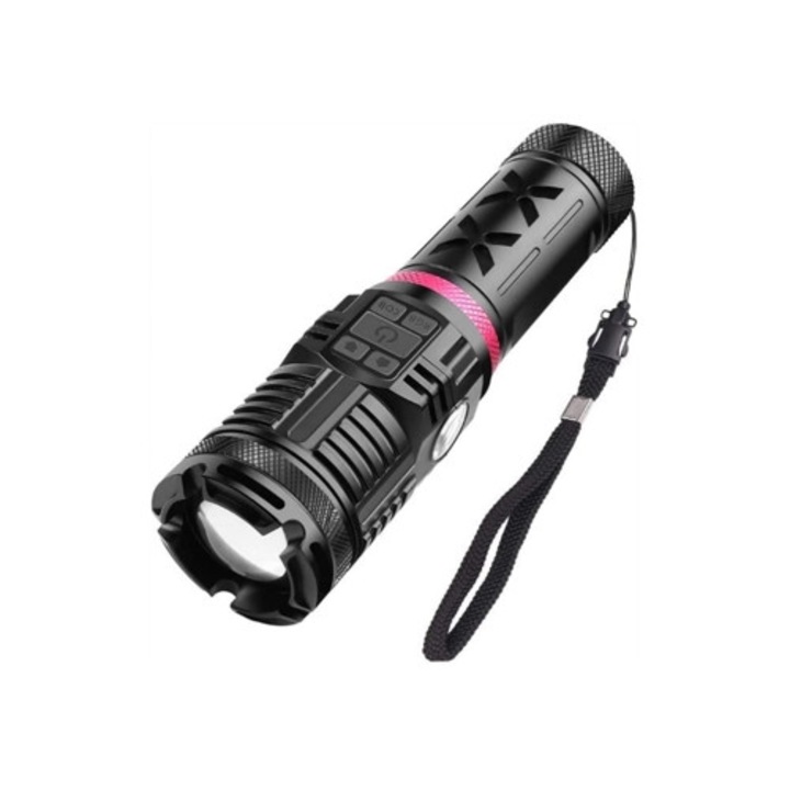 LED фенер 4 режима, IPX8, черен, за туризъм/колоездене/къмпинг