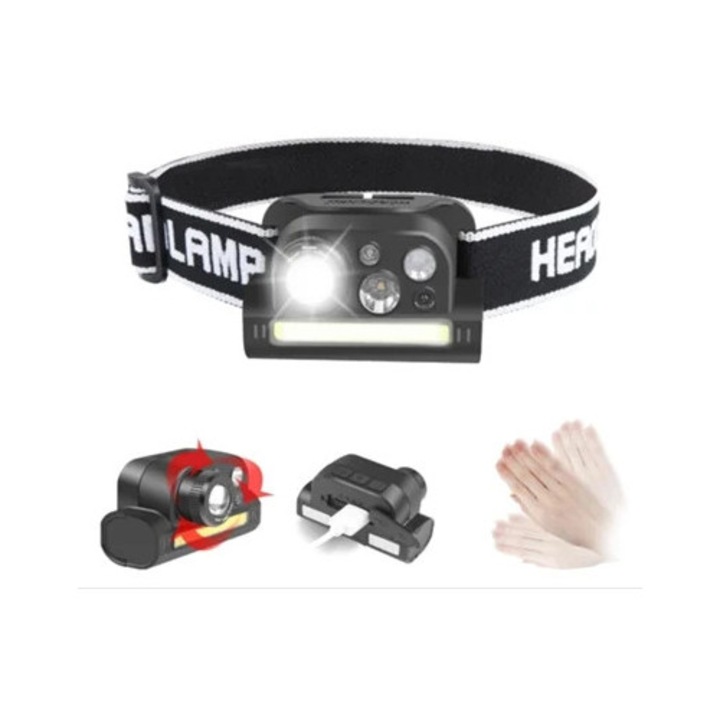 LED фенер Yizhood със сензор, червен/зелен, за къмпинг/риболов/колоездене/лов, черен