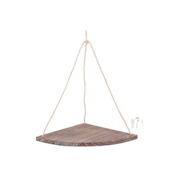 Raft de perete in forma de evantai cu sfoara din canepa, decorativ, antichizat