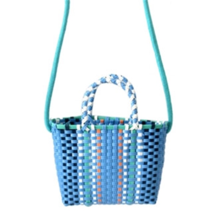 Geanta de panza cu manere colorate, mica, ideala pentru plaja, multicolor.