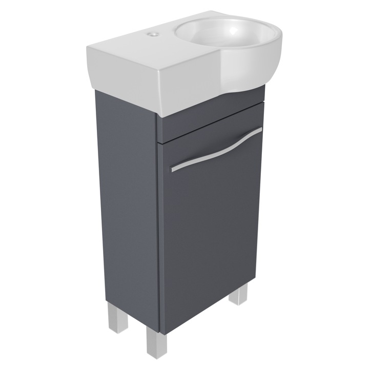 Dulap de baie si lavoar ceramic, paplinskimoebel, placa de 18 mm cu folie PVC impermeabila, pentru utilizare in baie, mic, ingust, subtire, sistem de inchidere silentioasa, rafturi interioare in culoarea corpului, 34 cm x 50 cm x 88 cm, grafit, gri