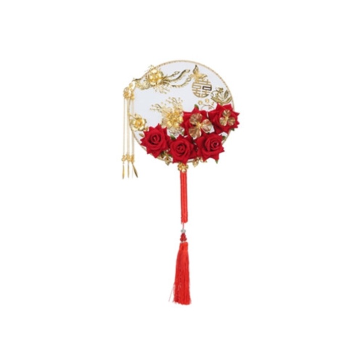 Evantai rotund clasic cu maner pentru mireasa, accesoriu de decorare, cadou, petrecere