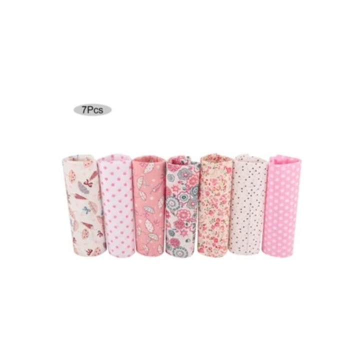 Patratele de tesatura din bumbac cu flori roz, pre-taiate, pentru crafturi si patchwork