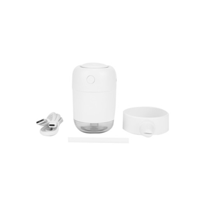 Umidificator 500ml, 2 moduri de pulverizare, lumina colorata, alb
