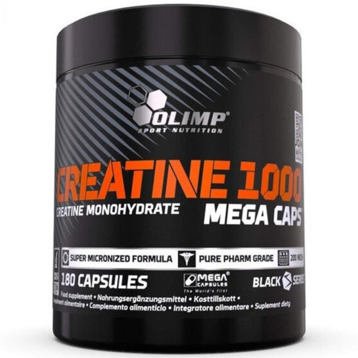 Creatina monohidrata, fara aroma, 1000 Mega Caps, 180 capsule