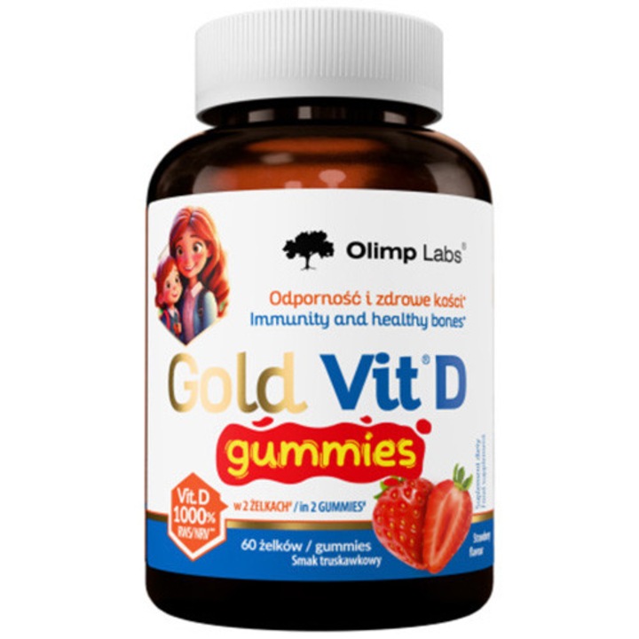 Vitamina D, jeleuri gummies Vitamine pentru copii si adulti, aroma capsuni, 60 jeleuri gummies
