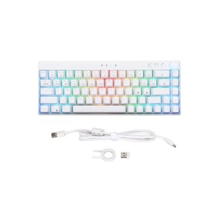 Tastatura mecanica 68 taste, moduri RGB, 1800mAh, alb pentru gaming