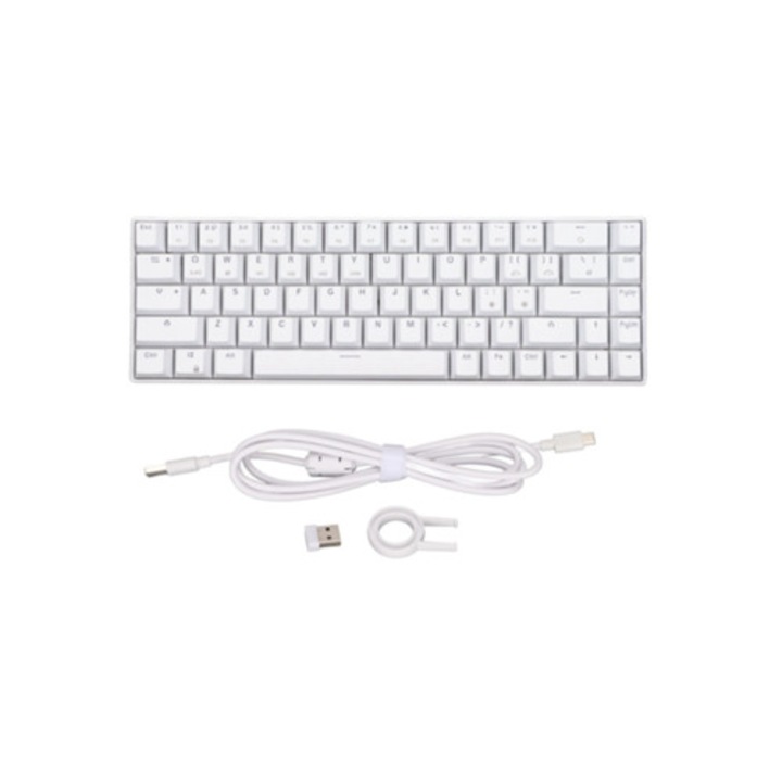 Tastatura mecanica wireless 68 taste, alb, raspuns rapid, set pentru Windows, Android si iOS