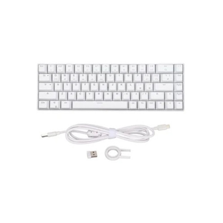 Tastatura mecanica wireless 68 taste, alba, raspuns rapid, set pentru Windows, Android si iOS