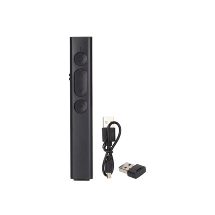 Prezentátor lítium akkumulátorral, USB töltéssel, ergonomikus kialakítással, 2.4G chippel, Prezentációs kiegészítők