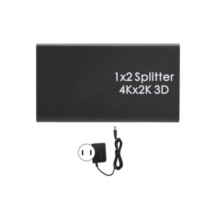 Splitter HDMI 4K, 1 intrare 2 iesiri, amplificator pentru doua display-uri, 100-240V