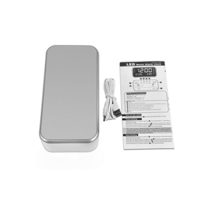 USB LED digitális óra, ébresztő, dátum és hőmérséklet kijelző, zöld