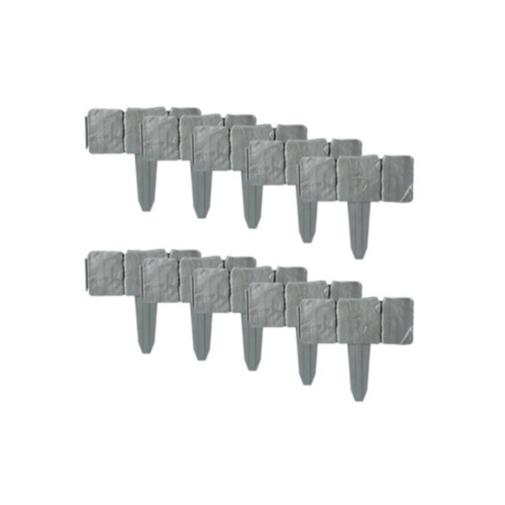 Set 10 borduri de gradina cu efect de piatra gri pentru peluze si straturi de flori