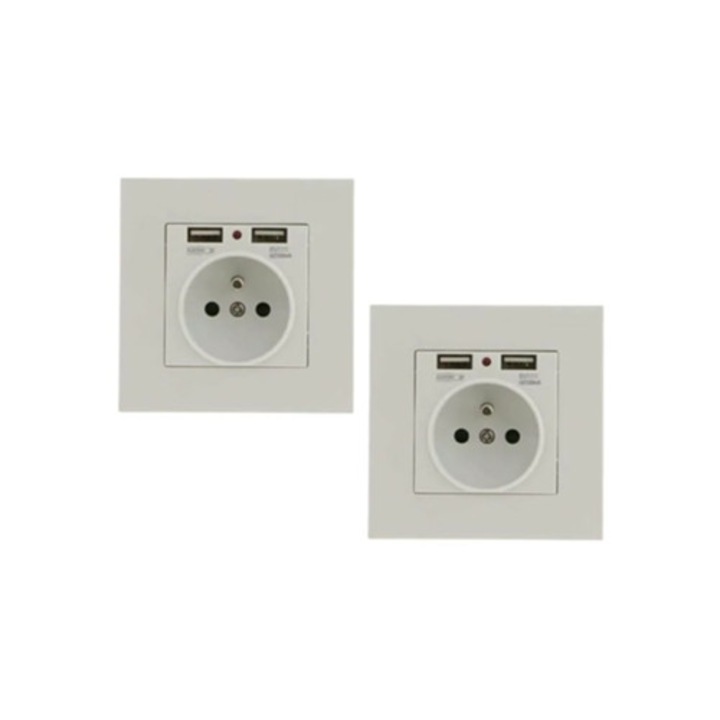 Set 2 prize, soclu electric cu 2 porturi USB, montaj incastrat