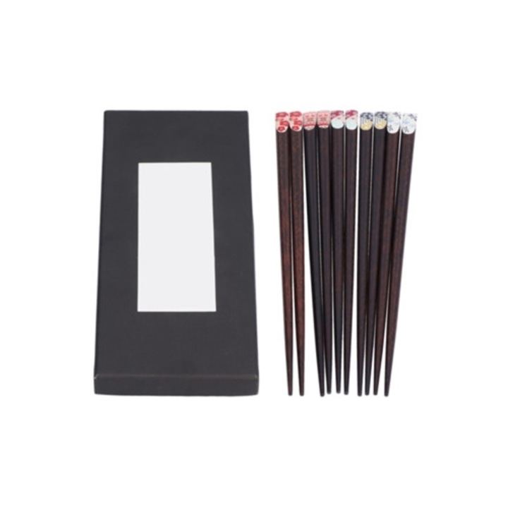 Set 5 perechi betisoare din lemn cu varf ascutit si modele