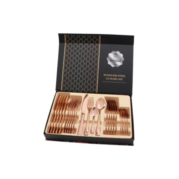 Set tacamuri din otel inoxidabil lucios, 24 piese, pentru restaurant