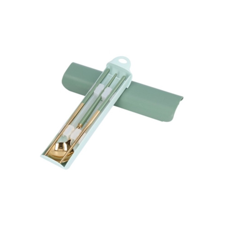 Set de tacamuri din otel inoxidabil reutilizabile cu cutie de depozitare pentru studenti si calatorii