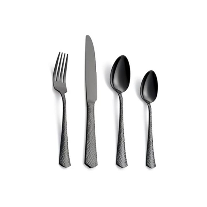 Set tacamuri din otel inoxidabil negru, 24 piese, pentru 6 persoane, rezistent la masina de spalat vase