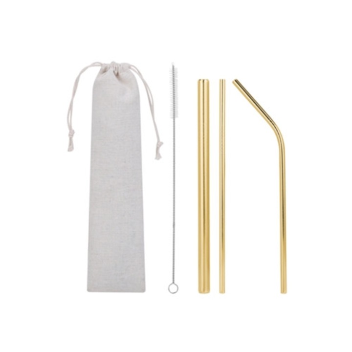 Paie reutilizabile din otel inoxidabil, aurii, set