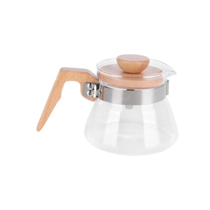 Ibric din sticla 400ml cu maner din lemn, accesoriu de bucatarie