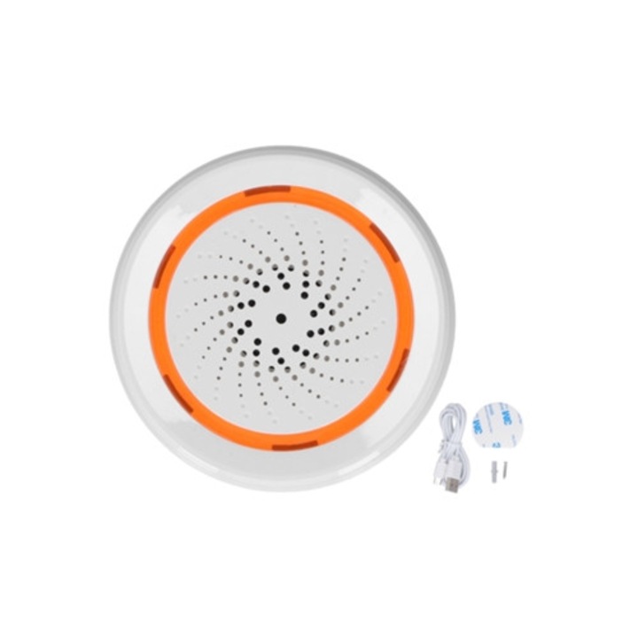 Sirena inteligenta 90dB, set pentru alarma wireless Tuya, Zigbee 3.0, 5V, 1A
