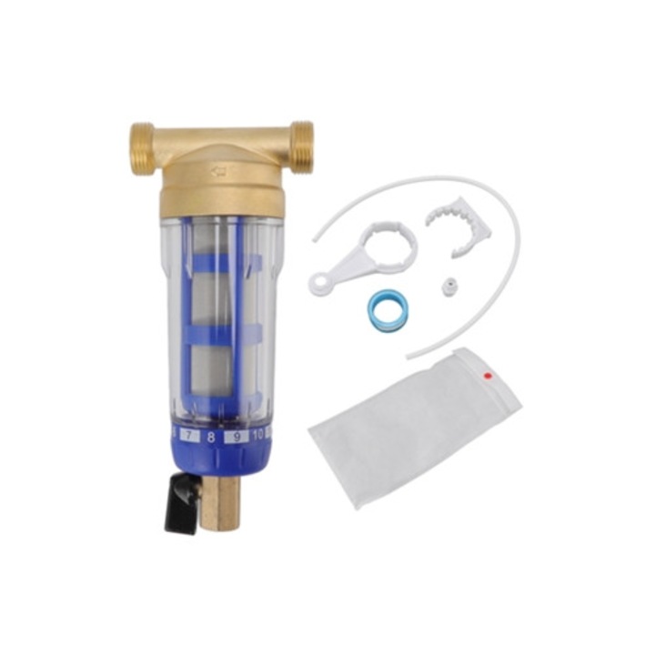 Filtru de apa pentru intreaga casa, cap din cupru rafinat, prefiltru rotativ, sistem de filtrare