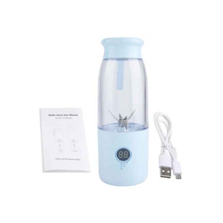 Hordozható elektromos turmixgép 425 ml, USB-ről tölthető, gyümölcsökhöz és zöldségekhez, kék