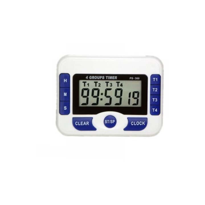 Timer de bucatarie cu 4 canale, alarma, set