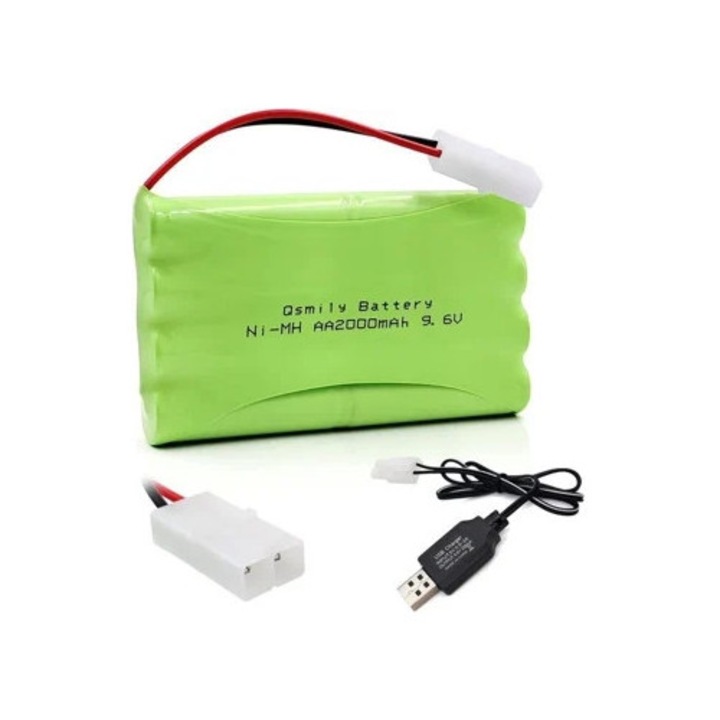 AA újratölthető akkumulátor 9.6V 2000mAh Tamiya csatlakozóval és USB kábellel