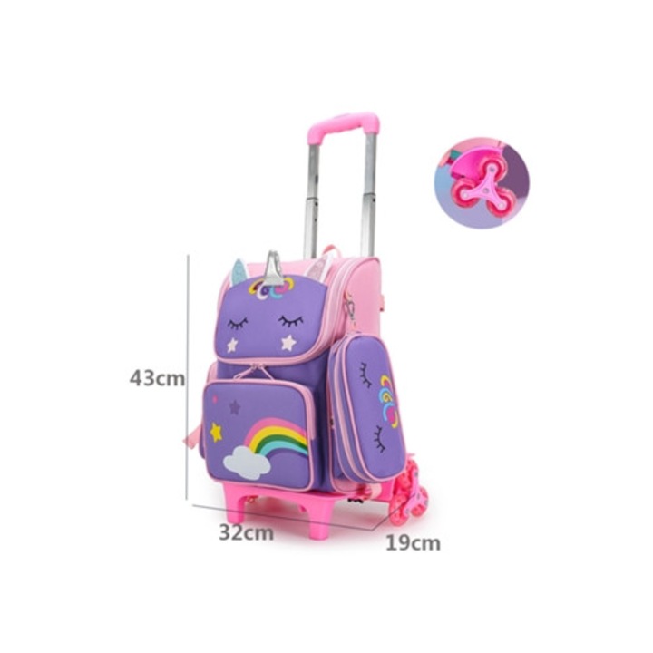 Ghiozdan cu roti Unicorn Two, design animat, 30x40x15cm