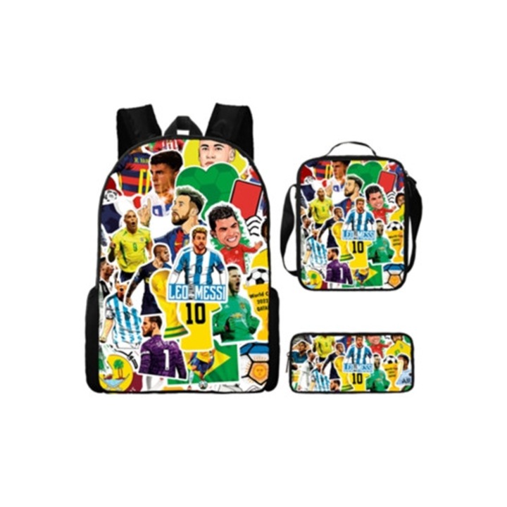 Ghiozdan set 3 piese, fotbal, pentru scoala, 5 ani