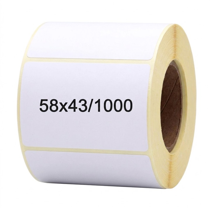 Etichete autoadezive termice 58x43 mm, in rola, albe, 1000buc/rola