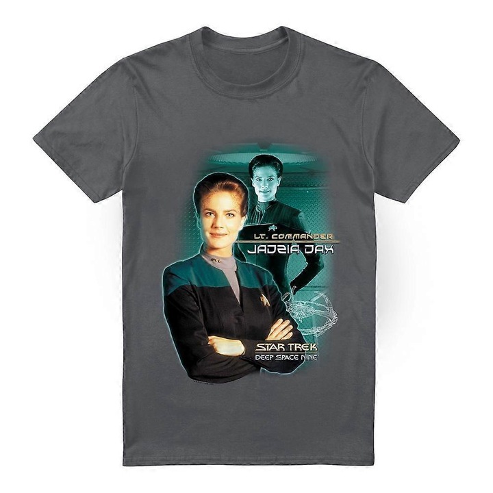Мъжка спортна тениска, Jadzia Dax, сива, 100% памук, щампован дизайн, двоен шев на подгъва
