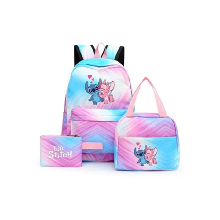 Ghiozdan set Lilo Stitch Angel, geanta de pranz, etui pentru creioane, geanta cu umar ajustabil